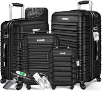 KESSER® 4-TLG. Kofferset Hartschalenkoffer, Reisekoffer 4er-Set S-M-L-XL, Trolley Koffer mit 4 Rollen, ABS Hartschale, Teleskopgriff + Kofferwaage & Gepäckanhänger, Rollkoffer mit Schloss, Schwarz