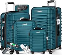 KESSER® 4-TLG. Kofferset Hartschalenkoffer, Reisekoffer 4er-Set S-M-L-XL, Trolley Koffer mit 4 Rollen, ABS Hartschale, Teleskopgriff + Kofferwaage & Gepäckanhänger, Rollkoffer mit Schloss, Petrolgrün