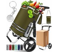 KESSER® Einkaufstrolley klappbar mit 56L Kapazität und belastbar bis 50kg | 3in1 Trolley Sackkarre & Umhängetasche | Faltbarer Einkaufswagen inkl. Kühlfach & Einkaufschip | Treppensteiger Khaki