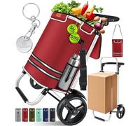 KESSER® Einkaufstrolley klappbar mit 56L Kapazität und belastbar bis 50kg | 3in1 Trolley Sackkarre & Umhängetasche | Faltbarer Einkaufswagen inkl. Kühlfach & Einkaufschip | Bordeaux Rot