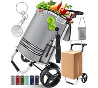 KESSER® Einkaufstrolley klappbar mit 56L Kapazität und belastbar bis 50kg | 3in1 Trolley Sackkarre & Umhängetasche | Faltbarer Einkaufswagen inkl. Kühlfach & Einkaufschip | Treppensteiger Grau