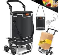 KESSER® Einkaufstrolley Treppensteiger mit Kühlfach klappbar mit 56L Kapazität und belastbar bis 50kg | 3in1 Trolley Sackkarre & Umhängetasche | Faltbarer Einkaufswagen inkl. Einkaufschip, Schwarz