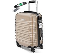 KESSER® Handgepäck Reisekoffer 55L Hartschalen-Koffer Inkl. Kofferwaage + Gepäckanhänger | Trolley Gepäck Rollkoffer Zahlenschloss 4 Rollen ABS-Hartschale Teleskopgriff, 55x40x25cm, Champagne