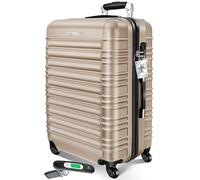 KESSER® Reisekoffer 120L Großer Hartschalen Koffer Inkl. Kofferwaage + Gepäckanhänger | Trolley Gepäck Rollkoffer Zahlenschloss 4 Rollen ABS-Hartschale Teleskopgriff, 75x50x32cm, Champagne