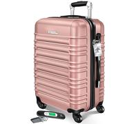 KESSER® Reisekoffer 84L Mittlerer Hartschalen Koffer Inkl. Kofferwaage + Gepäckanhänger | Trolley Gepäck Rollkoffer Zahlenschloss 4 Rollen ABS-Hartschale Teleskopgriff, 66x45x28cm, Himbeerrosa