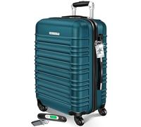 KESSER® Reisekoffer 84L Mittlerer Hartschalen Koffer Inkl. Kofferwaage + Gepäckanhänger | Trolley Gepäck Rollkoffer Zahlenschloss 4 Rollen ABS-Hartschale Teleskopgriff, 66x45x28cm, Petrolgrün