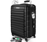 KESSER® Reisekoffer 84L Mittlerer Hartschalen Koffer Inkl. Kofferwaage + Gepäckanhänger | Trolley Gepäck Rollkoffer Zahlenschloss 4 Rollen ABS-Hartschale Teleskopgriff, 66x45x28cm, Schwarz