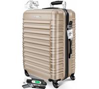 KESSER® Reisekoffer 84L Mittlerer Hartschalen Koffer Inkl. Kofferwaage + Gepäckanhänger | Trolley Gepäck Rollkoffer Zahlenschloss 4 Rollen ABS-Hartschale Teleskopgriff, 66x45x28cm, Champagne
