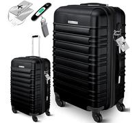 KESSER® Reisekoffer Mittlerer Hartschalen-Koffer Inkl. Kofferwaage + Gepäckanhänger | Trolley Gepäck Rollkoffer Zahlenschloss 4 Rollen ABS-Hartschale Teleskopgriff (66x45x28cm / 84 Liter Schwarz)