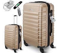 KESSER® Reisekoffer Mittlerer Hartschalen-Koffer Inkl. Kofferwaage + Gepäckanhänger | Trolley Gepäck Rollkoffer Zahlenschloss 4 Rollen ABS-Hartschale Teleskopgriff (66x45x28cm / 84 Liter Champagne)
