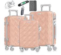 KESSER® Reisekoffer Set 3-teilig | Kofferset ABS Hartschalenkoffer mit Zahlenschloss, Kofferwaage & Reisebrieftasche 360° Rollen | Handgepäck & große Koffer für Business & Reise Trolley Nude Grey