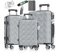 KESSER® Reisekoffer Set 3-teilig | Kofferset ABS Hartschalenkoffer mit Zahlenschloss, Kofferwaage & Reisebrieftasche 360° Rollen | Handgepäck & große Koffer für Business & Reise Trolley Iron Grey