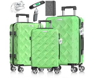KESSER® Reisekoffer Set 3-teilig | Kofferset ABS Hartschalenkoffer mit Zahlenschloss, Kofferwaage & Reisebrieftasche 360° Rollen | Handgepäck & große Koffer für Business & Reise Trolley Apple Green