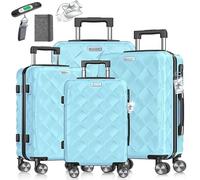 KESSER® Reisekoffer Set 4-teilig | Kofferset ABS Hartschalenkoffer mit Zahlenschloss, Kofferwaage & Reisebrieftasche 360° Rollen | Handgepäck & große Koffer für Business & Reise Trolley Sky Blue