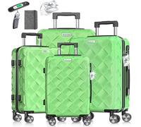 KESSER® Reisekoffer Set 4-teilig | Kofferset ABS Hartschalenkoffer mit Zahlenschloss, Kofferwaage & Reisebrieftasche 360° Rollen | Handgepäck & große Koffer für Business & Reise Trolley Apple Green