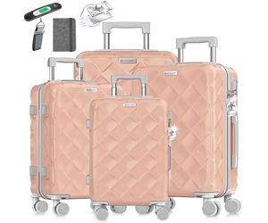 KESSER® Reisekoffer Set 4-teilig | Kofferset ABS Hartschalenkoffer mit Zahlenschloss, Kofferwaage & Reisebrieftasche 360° Rollen | Handgepäck & große Koffer für Business & Reise Trolley Nude Grey