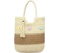 KESUDE Strohtaschen Damen Korbtasche Handtasche Strandtasche mit reißverschluss Stroh Sommer Taschen Damen Straw Bag Schultertaschen Shopper Umhängetasche für Urlaub Reisen Strand (Beige)