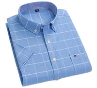 KETAFOUND Kurzarmhemden Für Herren - Button-Down-Hemd, Legeres Oxford-Oberteil Mit Einzeltasche, Blau Kariert, Business-Hemd Aus Baumwolle, Normale Passform, Übergröße, Wie Abgebildet