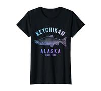 Ketchikan Alaska Sockeye Lachs Angeln Vintage Souvenir Preisgünstiges Grafik-T-Shirt, Damen, Schwarz, XL