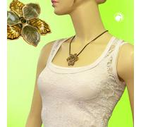 Kette 48mm Blume Metallanhänger oliv-gold emailliert Kordel oliv 50cm