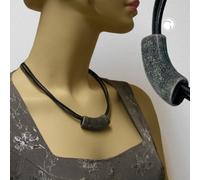 Kette 54x19mm Anhänger Rohr flach gebogen altsilberfarben glänzend Kunststoff 45cm