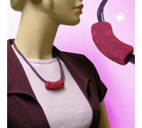 Kette 54x19mm Anhänger Rohr flach gebogen pink-lila-marmoriert matt Kunststoff 45cm