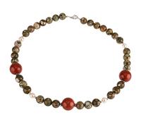 Kette Collier aus Rhyolith Rot-Jaspis Perlen 925 Silber grün braun Damen