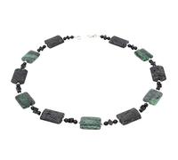 Kette Collier aus Rubin-Zoisit & Lava & Onyx schwarz-grün 925 Silber Halskette Edelsteinkette