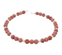 Kette Collier Natur-Koralle mit Poren & Süßwasser-Perlen 925 Silber rot-orange