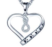 Kette Damen 925 Sterling Silber Halskette Zirkonia Tier Pfotenabdruck Unendlichkeit Liebe Herz Symbol Infinity Herzkette Kette mit Anhänger für Freundin Frau Sie Schmuck Für Mädchen