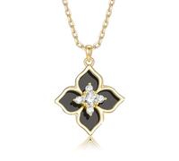 Kette Damen Halskette mit Kleeblatt Gold - Vierblättriges Glücksbringer Anhänger Zirkonia, Kleeblatt Halskette Damen Schmuck Clover Perlmutt, Charm Statement Kette für Frauen Women Modeschmuck Schwarz