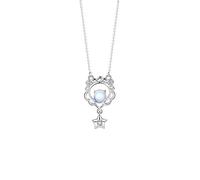 Kette Damen Silber 925,Sternzeichen S925 Sterling Silber Halskette Für Frauen Elegante Damen Zirkonia Halskette Kristall Mondstein Anhänger Halskette Geschenk Schmuck Für Mädchen Geburtstagsgeschenk