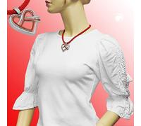 Kette Landhaus-Stil Anhänger Metallguss Herzbrezel rot-silbergrau Kordel rot 45c