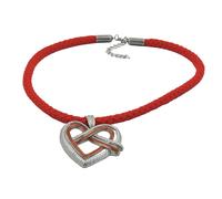 Kette Landhaus-Stil Anhänger Metallguss Herzbrezel rot-silbergrau Kordel rot 45cm