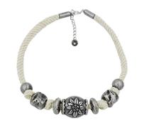 Kette Landhaus-Stil Kunststoffperle Edelweiß altsilber Kordel natur 42cm