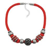 Kette Landhaus-Stil Kunststoffperle Rosenperle altsilber Kordel rot 42cm