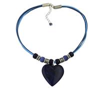 Kette Landhaus-Stil Kunststoffperlen Herz blau marmoriert Kordel blau 45cm