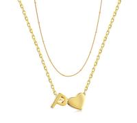 Kette Layered Damen Kette mit Buchstaben, Personalisierte Kette Gold, Damen Herzkette Initialen Buchstaben Ketten mit Anhänger, 18K Vergoldete Edelstahl Halskette, Modeschmuck für Frauen (P)