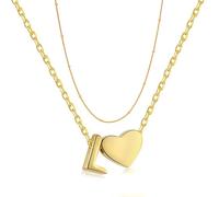 Kette Layered Damen Kette mit Buchstaben, Personalisierte Kette Gold, Damen Herzkette Initialen Buchstaben Ketten mit Anhänger, 18K Vergoldete Edelstahl Halskette, Modeschmuck für Frauen (L)