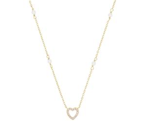 Kette mit Anhänger AMOR "Herz, Trachtenschmuck, Volksfest", pink (gelbgoldfarben, pink, weiß), Halsketten, Damen, Perlen Silber 925 (Sterlingsilber), L: 42, Perlen, Silber 925 (Sterlingsilber), mit St