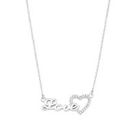 Kette mit Anhänger AMOR "Schriftzug "Love" Herzmotiv, 2026062" Halsketten Gr. Silber 925 (Sterlingsilber), Länge: 42 cm, bunt (silberfarben, weiß) Damen (98892601-0) silberfarben, weiß