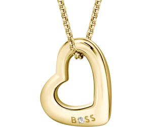 Kette mit Anhänger BOSS "HONEY BOUNDLESS", gold (gelbgoldfarben, weiß), Halsketten, Damen, Edelstahl, L: 50,5 B: 3mm, mit Preciosa Crystal, B:3mm (68707564-0) gelbgoldfarben, weiß