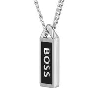 BOSS Jewelry Gliederhalskette für Herren Kollektion KASSY EMBLEM aus Edelstahl mit einem Anhänger aus schwarzem Email - 1580677