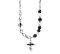 Kette mit Anhänger BRUNO BANANI "Schmuck Geschenk Edelstahlkette mit Kreuz schwarz emalliert", schwarz (edelstahlfarben, schwarz, weiß), Halsketten, Damen, Edelstahl Lava Perlen, L: 53 B: 7mm, Edelsta
