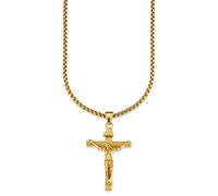 Kette mit Anhänger BRUNO BANANI "Schmuck Geschenk Halskette Kreuz Gravur INRI Venezianerkette", gold (gelbgoldfarben), Halsketten, Herren, Edelstahl, L: 55 B: 3mm, B:3mm (55856568-0) gelbgoldfarben