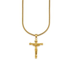 Kette mit Anhänger BRUNO BANANI "Schmuck Geschenk Halskette Kreuz Gravur INRI Venezianerkette", gold (gelbgoldfarben), Halsketten, Herren, Edelstahl, L: 55 B: 3mm, B:3mm (55856568-0) gelbgoldfarben