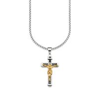 Kette mit Anhänger BRUNO BANANI "Schmuck Geschenk Halskette Kreuz Venezianerkette Gravur INRI", silber (edelstahlfarben), Halsketten, Herren, Edelstahl, L: 55 B: 3mm, B:3mm (56016510-0) edelstahlfarbe