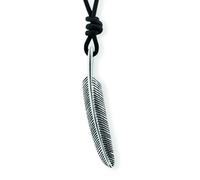 CAÏ Anhänger mit Kette »925/- Sterling Silber Feder Lederkette«, Silbergrau