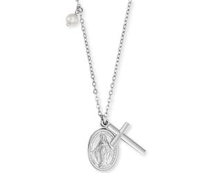 Kette mit Anhänger ENGELSRUFER "MARIA", bunt (silberfarben, weiß), Halsketten, Damen, Perlen Silber 925 (Sterlingsilber), L: 44, Perlen, Silber 925 (Sterlingsilber), mit Muschelkernperle (10477011-0)