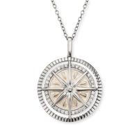 Kette mit Anhänger ENGELSRUFER "Windrose", weiß (silberfarben, perlmuttfarben, kristallweiß), Halsketten, Damen, Silber 925 (Sterlingsilber), L: 50, mit Emaille - mit Zirkonia (synth.) (10225502-0) si